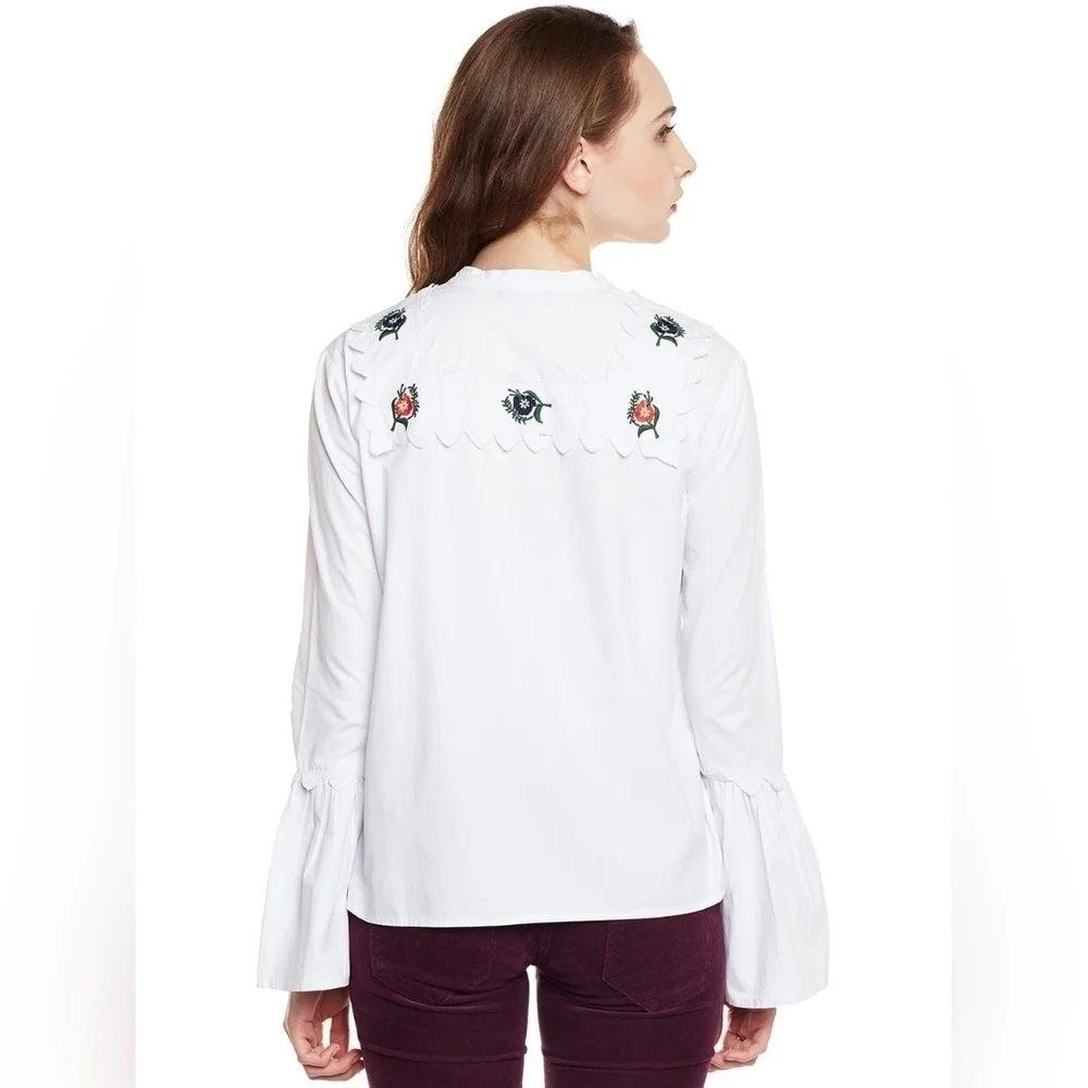 Topshop Cotton White Embroidered Button Down Size 4 - Picture 7 of 9